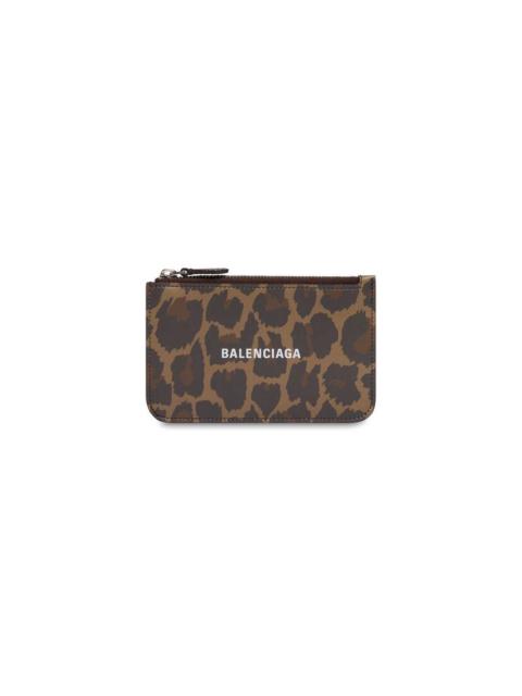 BALENCIAGA Women's Cash Large Long Coin And Card Holder With Leopard Print in Beige