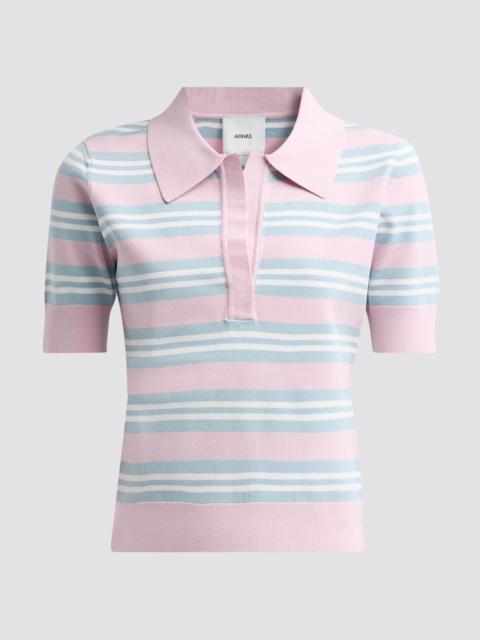 AKNVAS Women's Emma Striped Knit Polo Top - Blue Blush Stripe