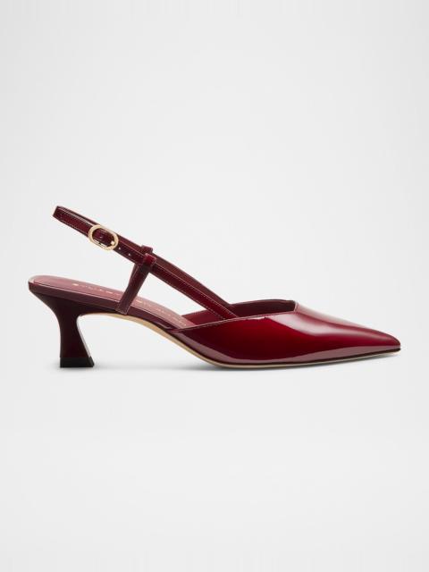 Stuart Weitzman 75mm Vinnie Patent Leather Kitten Slingback Pumps