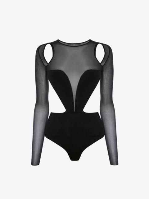 Women's Slashed Corset Bodysuit in Black