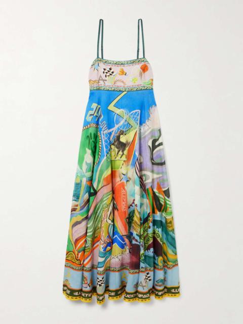 ALÉMAIS Lucky Pace printed shirred linen dress Multi