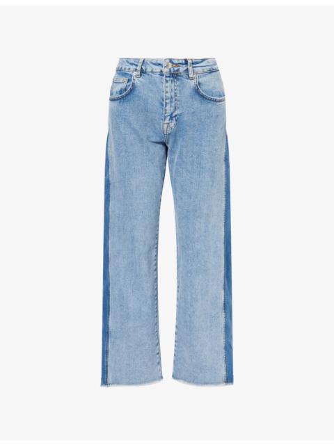 SIMKHAI Contrast-Panel Straight-Leg Stretch-Denim Jeans