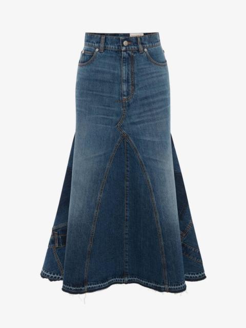 Alexander McQueen Fluted Panelled Skirt in Washed Blue
