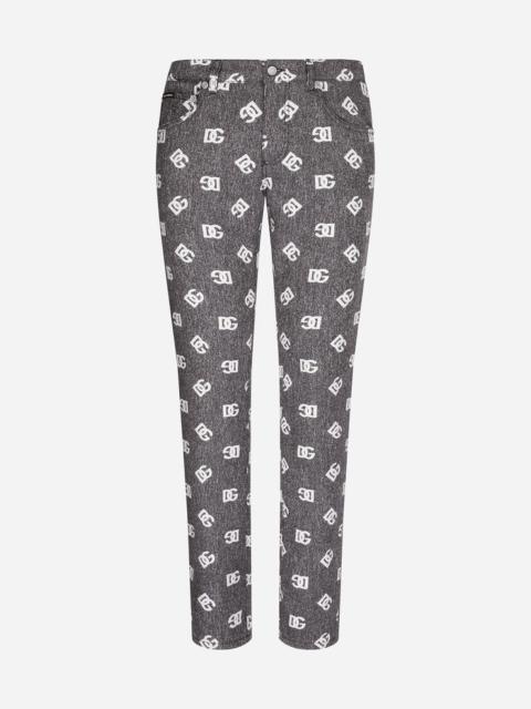 Dolce & Gabbana Stretch cotton jacquard skinny pants with DG detail