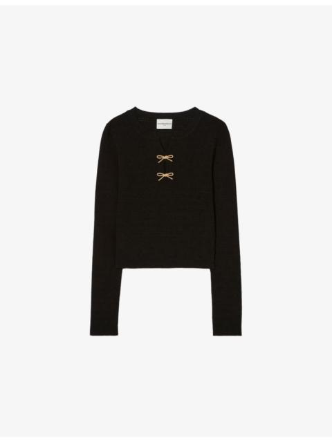 Claudie Pierlot Bow Slim-Fit Stretch-Knit Jumper
