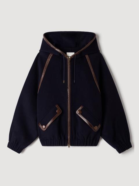 Sandro HOODED WOOL AND LEATHER COAT