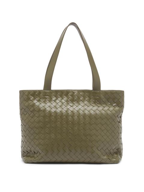 Bottega Veneta Men's Small Intrecciato Zipped Tote Bag - Crocodile Silver