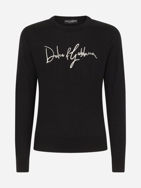 Dolce & Gabbana Wool round-neck sweater with Dolce&Gabbana embroidery