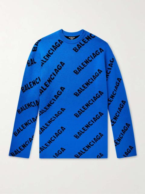 BALENCIAGA Oversized Logo-Jacquard Wool-Blend Sweater