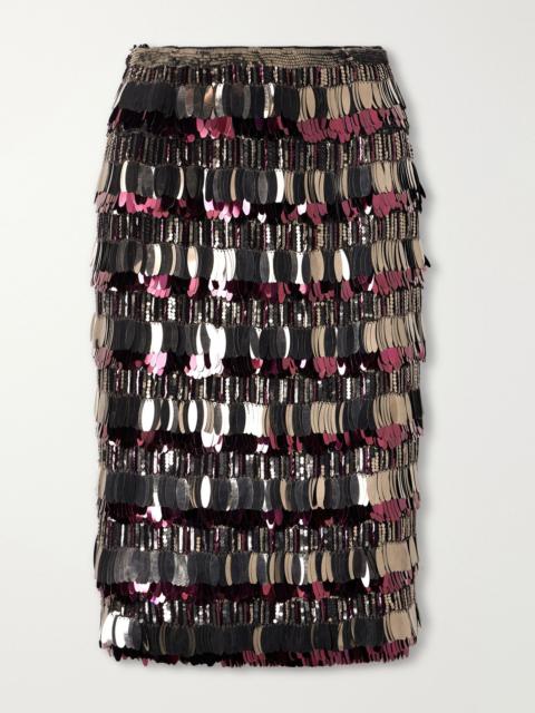 CAROLINA HERRERA Embellished silk double georgette midi skirt Black