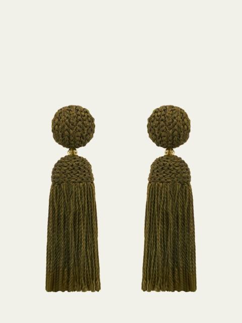 Oscar de la Renta Short Silk Rope Tassel Clip-On Earrings