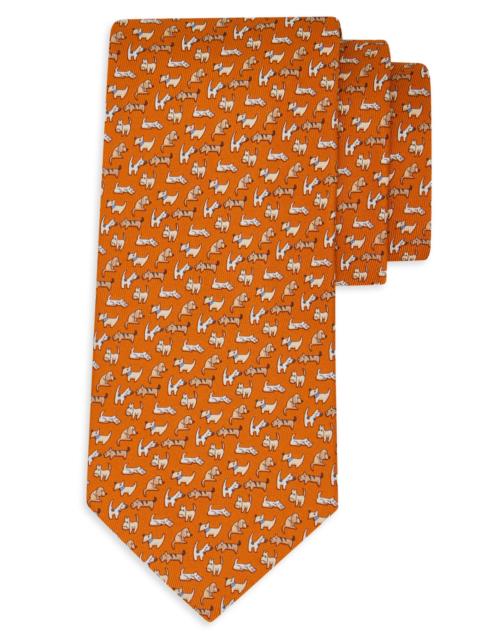 FERRAGAMO Men's Dogs Print Silk Tie - Arancio