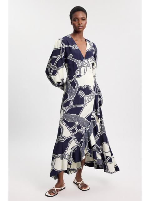 KAREN MILLEN Viscose Crepe Chain Print Long Sleeve Midi Dress