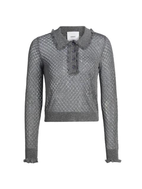 AKNVAS Women's Klara Ruffle Pointelle-Knit Polo Shirt - Gunmetal