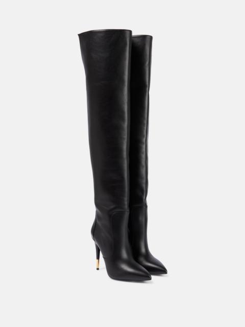 Embellished leather over-the-knee boots