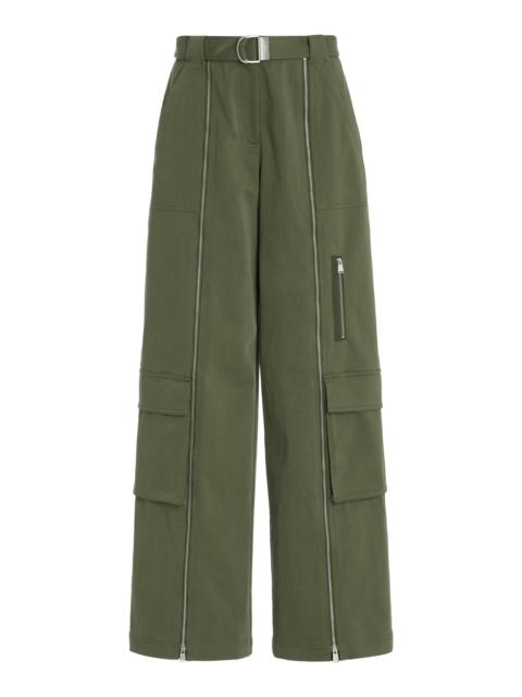 Fabiana Belted Cotton Flare Pants green