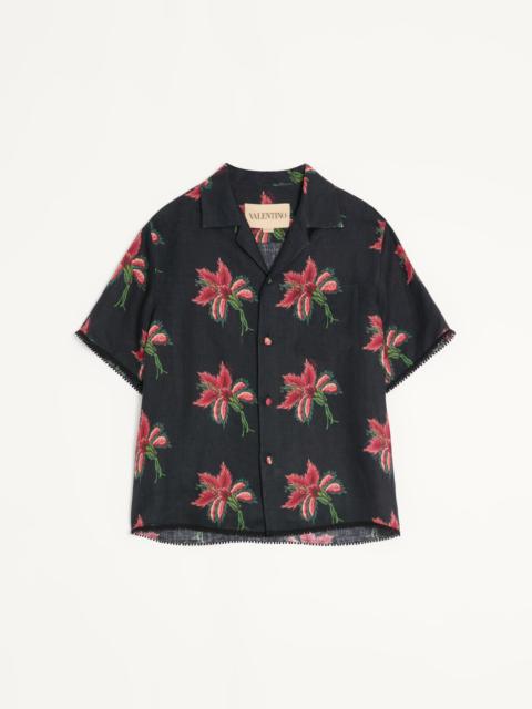 Valentino VALENTINO LINEN BOWLING SHIRT WITH PAPIER FLORAL PRINT
