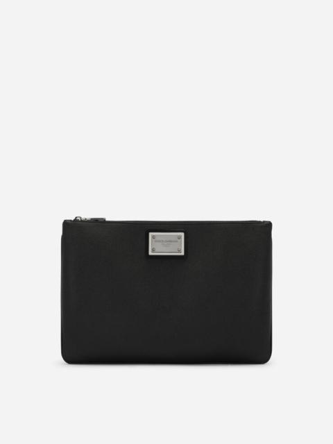 Dolce & Gabbana Grainy calfskin and nylon pouch