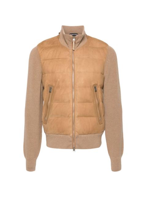 TOM FORD knit-panelled leather puffer jacket