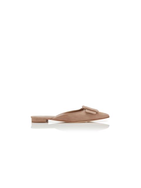 Nude Suede Buckle Detail Flat Mules