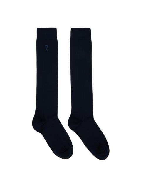 AMI Paris Navy Silk Socks