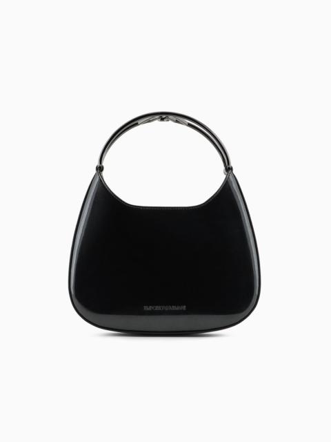 EMPORIO ARMANI Small hobo bag in patent leather with logo metal handle