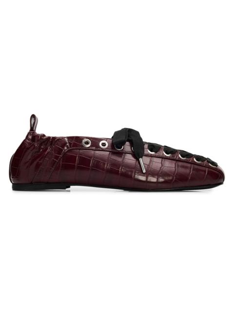 GANNI Women's Croc-Embossed Pelinova Ballerina Flats - Burgundy