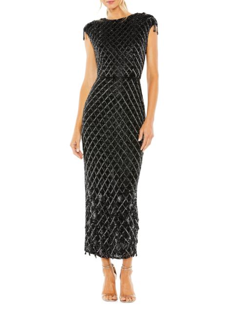 MAC DUGGAL Women's Crystal Fringe Cap-Sleeve Dress - Black