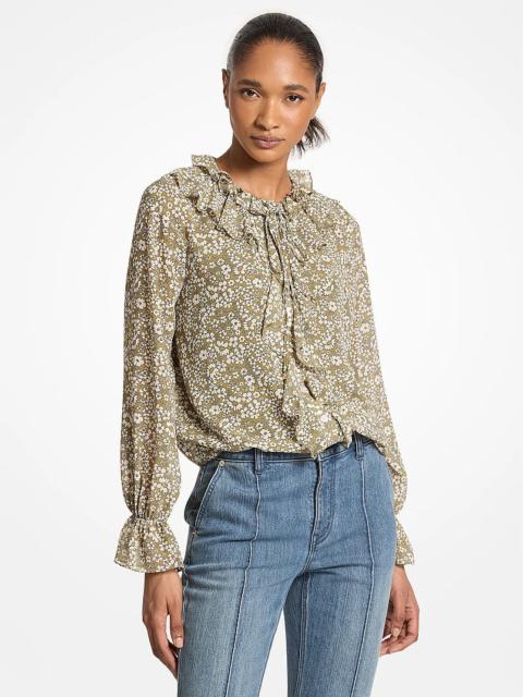 MICHAEL KORS Floral Print Georgette Ruffle Blouse