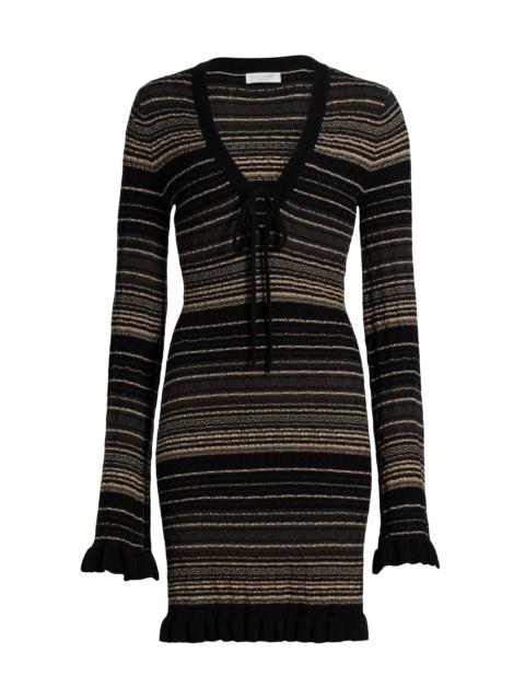 RAMY BROOK Women's Mary Striped Merino Wool-Blend V-Neck Minidress - Deep Olive Cable