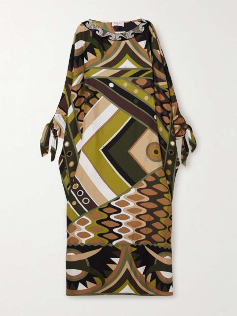 PUCCI Bead-embellished printed silk-twill kaftan