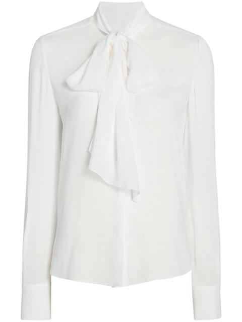 Another Tomorrow ENKAÂ®-blend tie-neck blouse