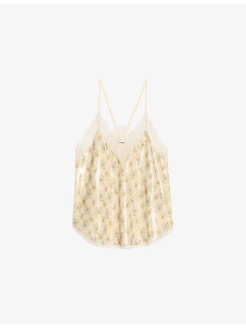 Zadig & Voltaire Christy Sequin-Print Woven Cami Top