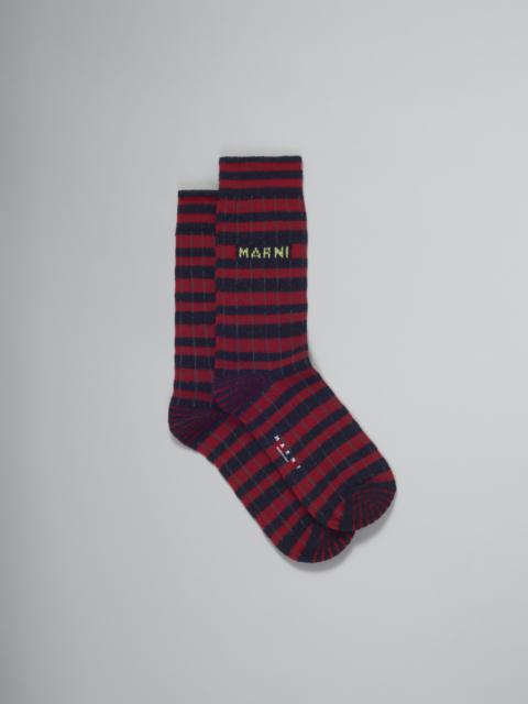 RED AND BLUE SOCKS WITH TERRY STRIPES