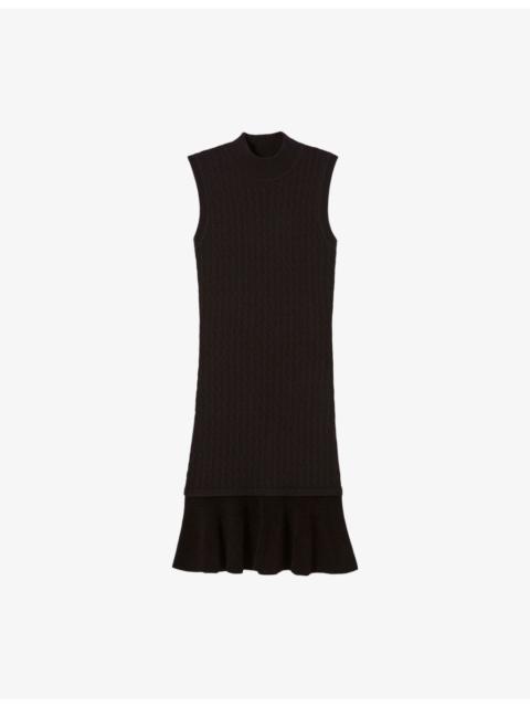 Claudie Pierlot Cable-Knit Contrast-Hem Wool-Blend Mini Dress