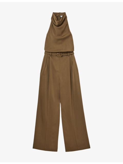 REISS Erica Cowl-Neck Satin Occasion Jumpsuit