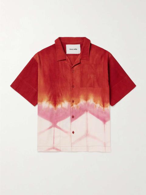 Greetings Camp-Collar Tie-Dyed Cotton and Linen-Blend Shirt