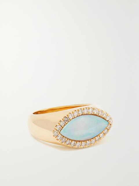 JACQUIE AICHE 14-karat Gold, Opal And Diamond Signet Ring