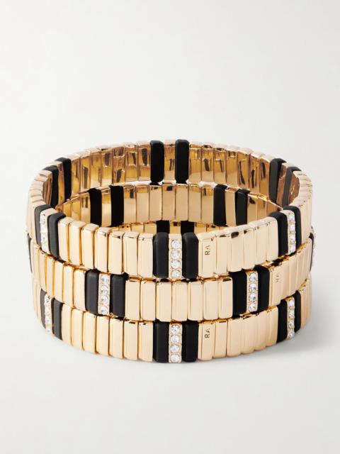 ROXANNE ASSOULIN The Touch Of Midnight Set Of Three Gold-tone Cubic Zirconia Bracelets