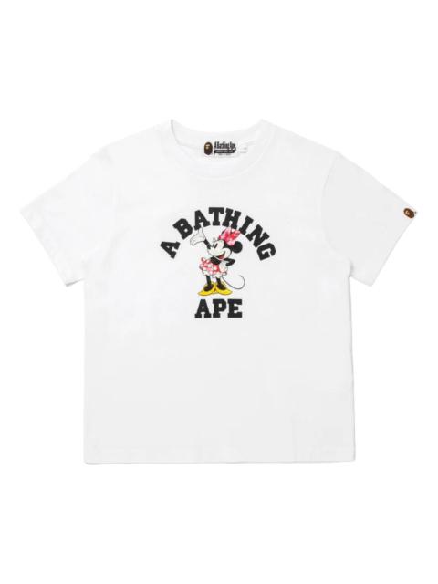 A BATHING APE® (WMNS) A Bathing Ape x Disney Minnie Mouse College Relaxed Mini T-Shirt 'White' 0ZXTEW907092Q-WHT