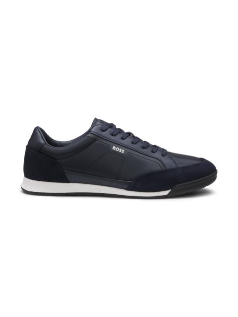 BOSS SUEDE-TRIM SNEAKERS WITH RIBBED SOLE