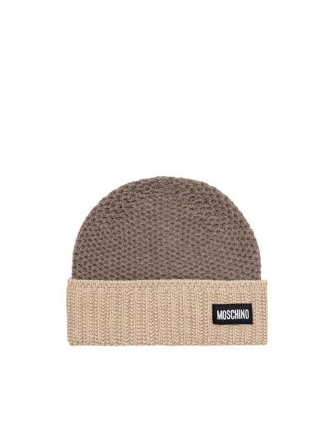 Moschino logo-patch waffle-knit wool beanie