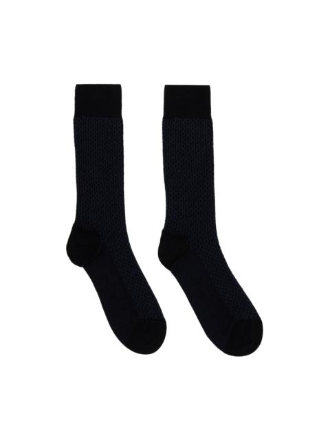 FERRAGAMO Black & Navy Medium Gancini Socks