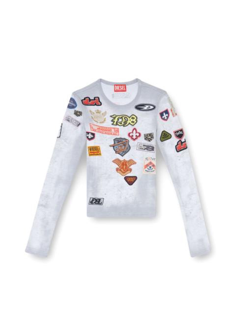 Diesel TOP IN RIBBED JERSEY WITH ALL-OVER PATCH PRINT