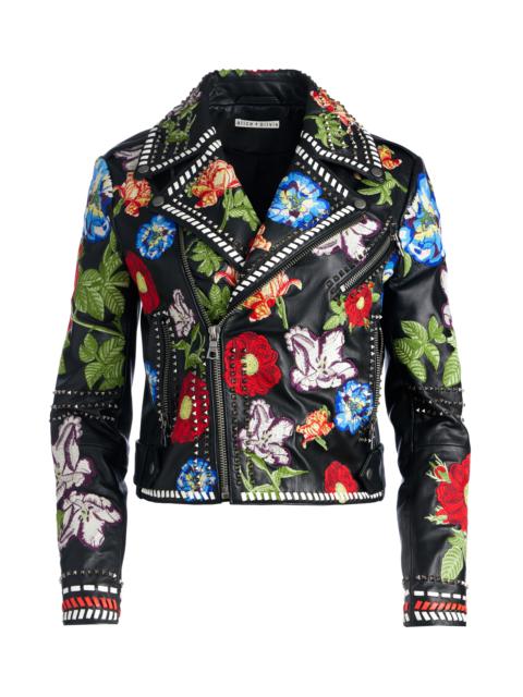 Alice + Olivia CODY EMBROIDERED LEATHER MOTO JACKET