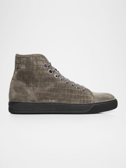 Lanvin Men's DBB1 Croc-Embossed Suede High-Top Sneakers
