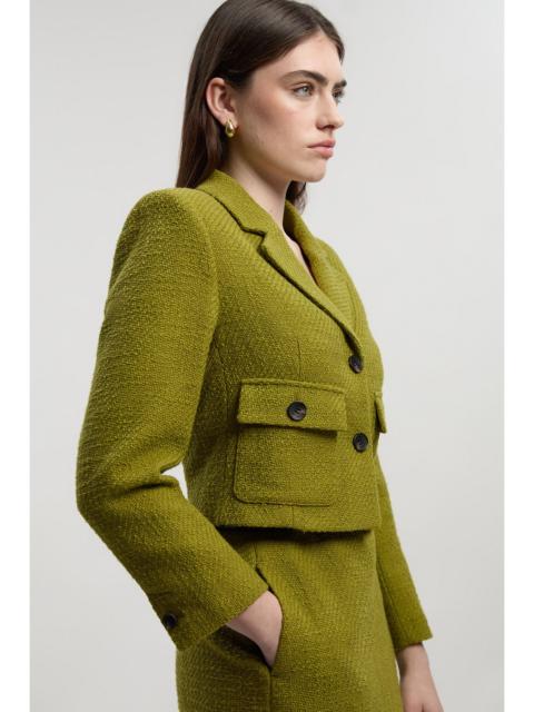 KAREN MILLEN Textured Tweed Pocket Front Tailored Cropped Jacket