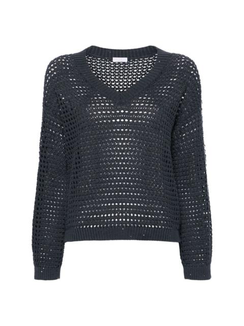 sequined open-knit jumper