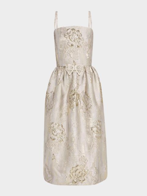 REEM ACRA Sleeveless Brocade Midi Cocktail Dress