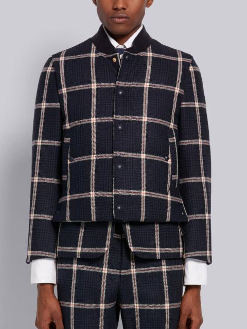 Thom Browne Navy Prince of Wales Overcheck Hunting Wool Tweed Down Filled Snap Front Vest